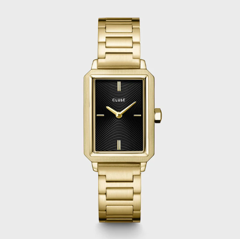 Fluette Watch Steel, Circular Texture Black, Gold Colour CW11512