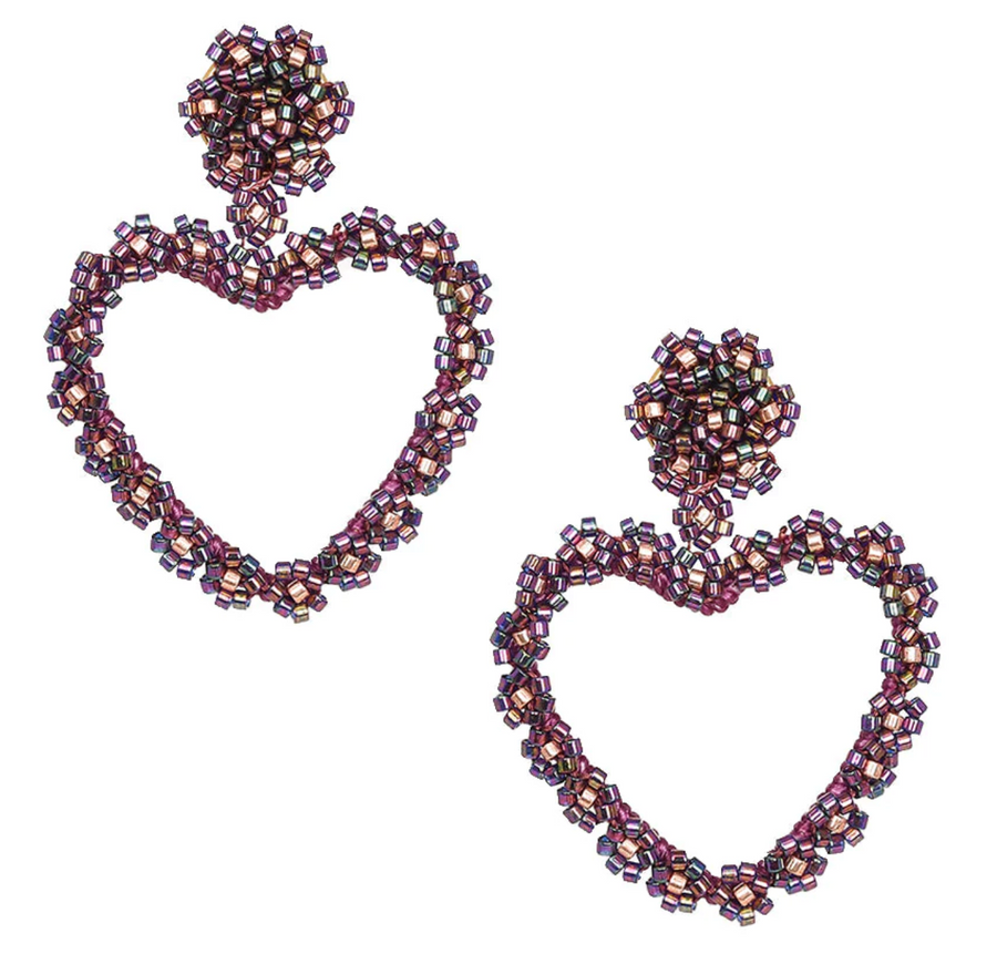 Sublime Heart Earrings - Purple and Coral