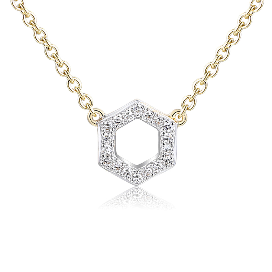 Hexagon Diamond Pendant Necklace in 9ct Yellow Gold