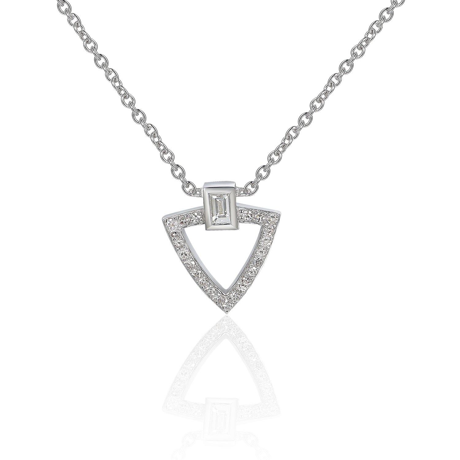 Geometric Baguette and Round Diamond Pendant in 9ct White Gold