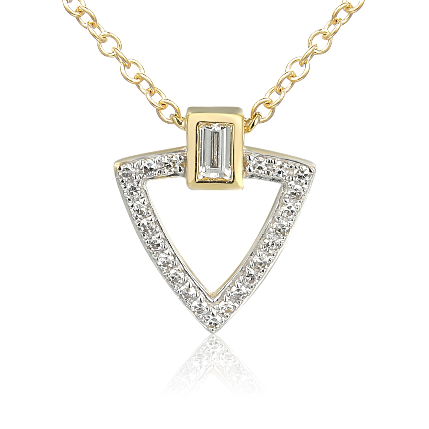 Geometric Baguette and Round Diamond Pendant in 9ct Yellow Gold