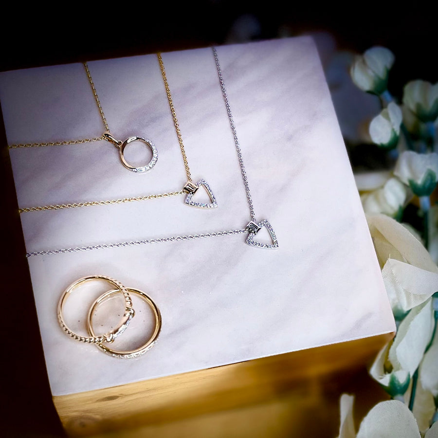 Geometric Baguette and Round Diamond Pendant in 9ct Yellow Gold