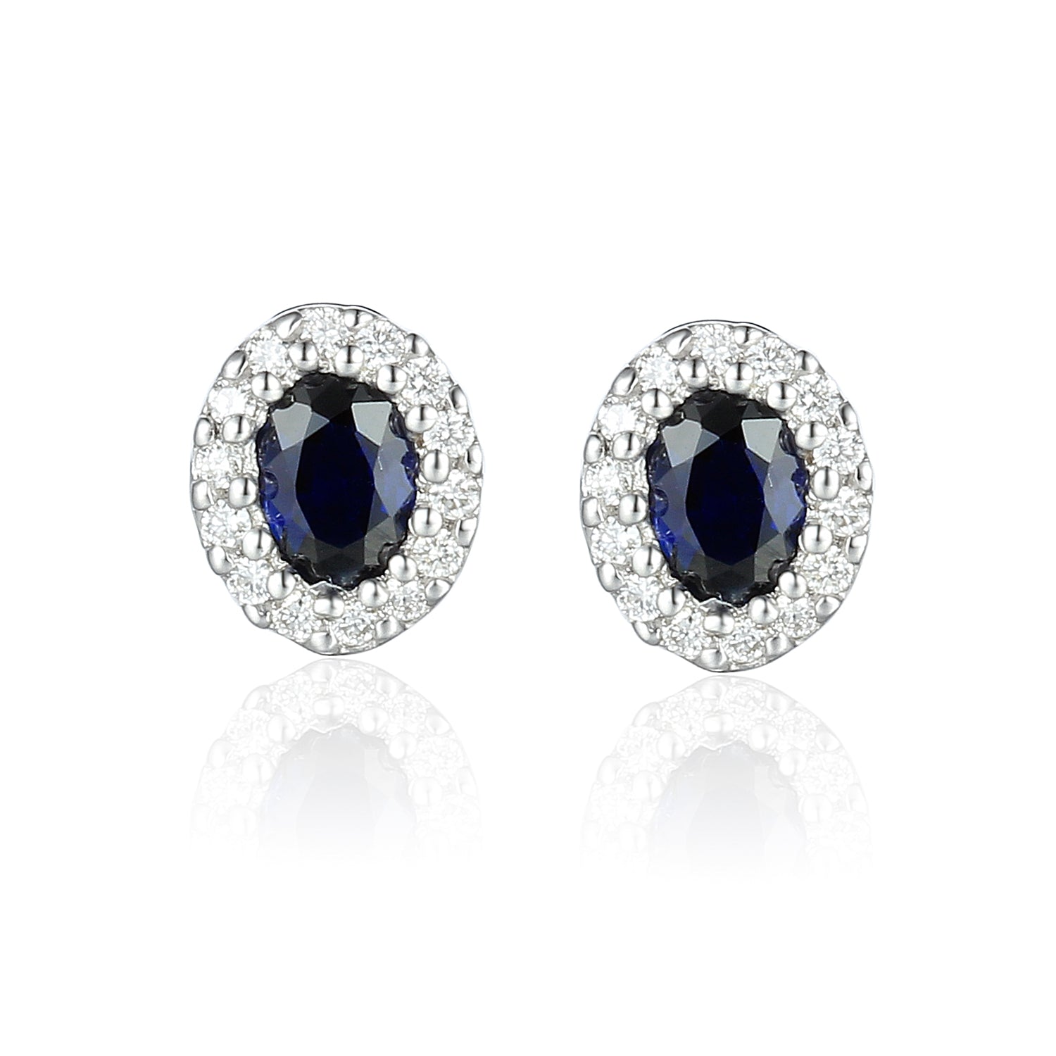 Oval Sapphire and Diamond Halo Stud Earrings in 9ct White Gold