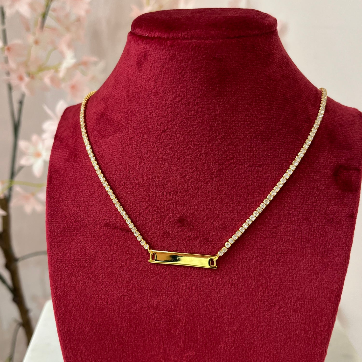 Horizontal Bar Tennis Gold Plated Necklace
