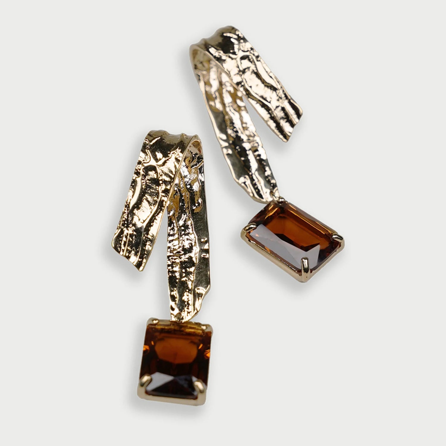 Bronze Earrings with Brown Gemstone