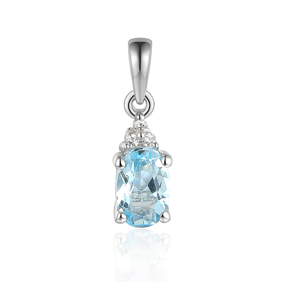 Oval Blue Topaz and Diamond Pendant in 9ct White Gold