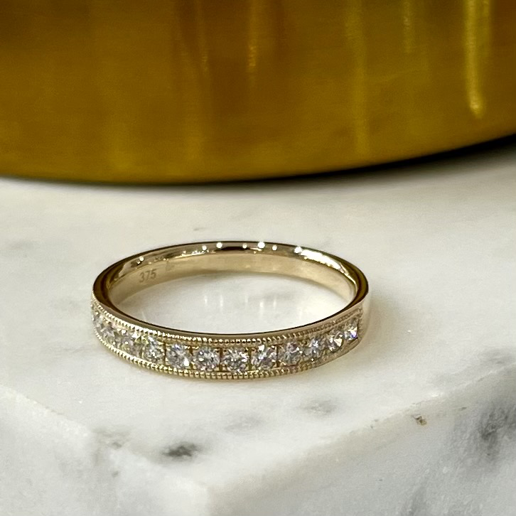 Milgrain Diamond Eternity Band in 9ct Yellow Gold