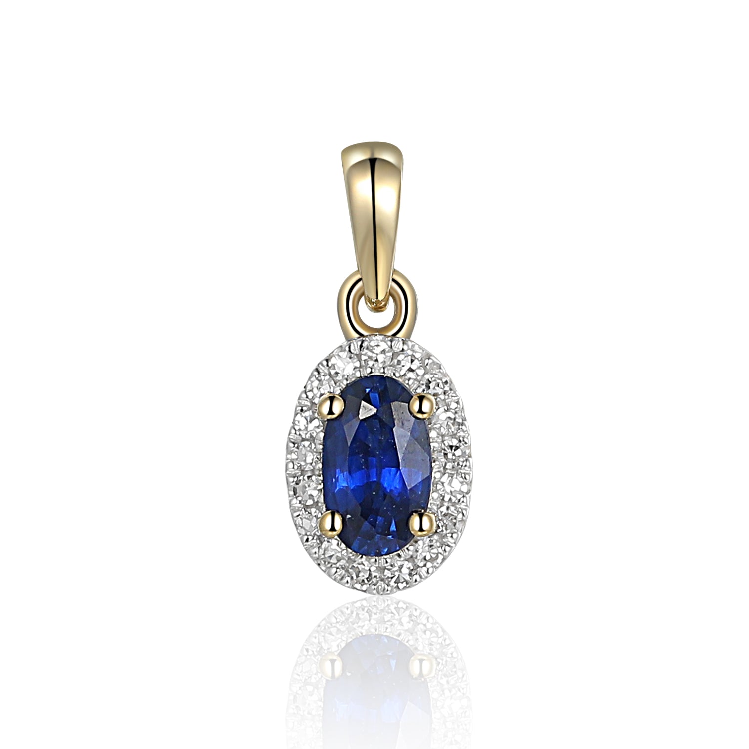 Oval Sapphire and Diamond Halo Pendant in 9ct Yellow Gold