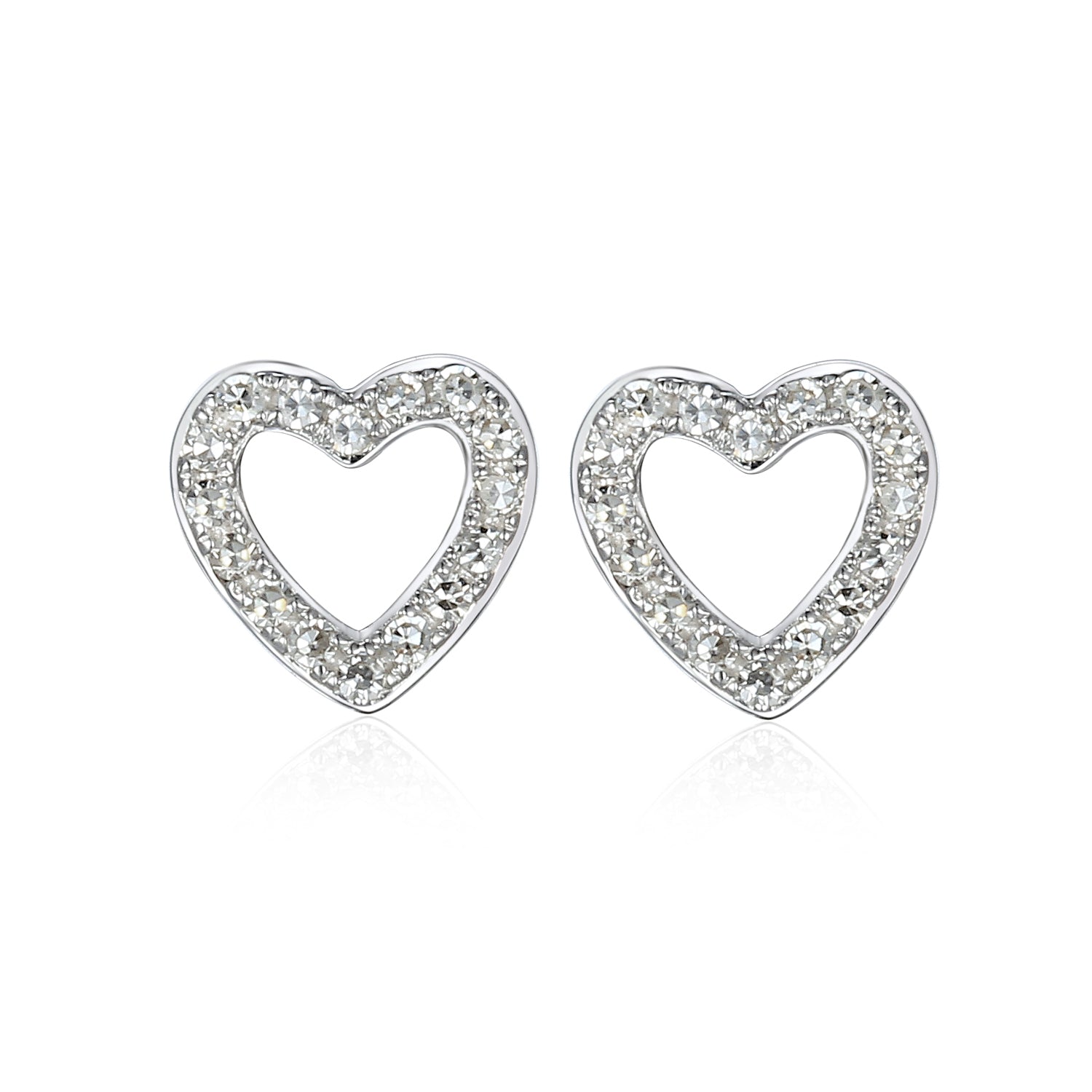 Diamond Open Heart Stud Earrings in 9ct White Gold