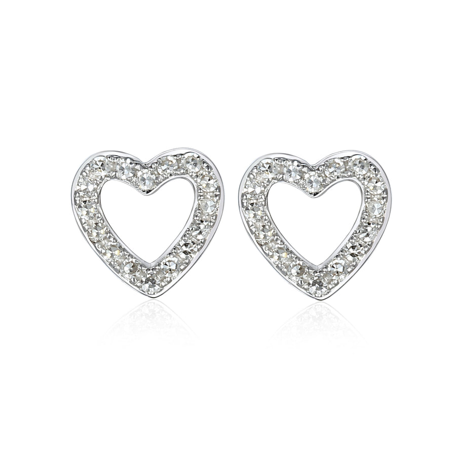 Diamond Open Heart Stud Earrings in 9ct White Gold