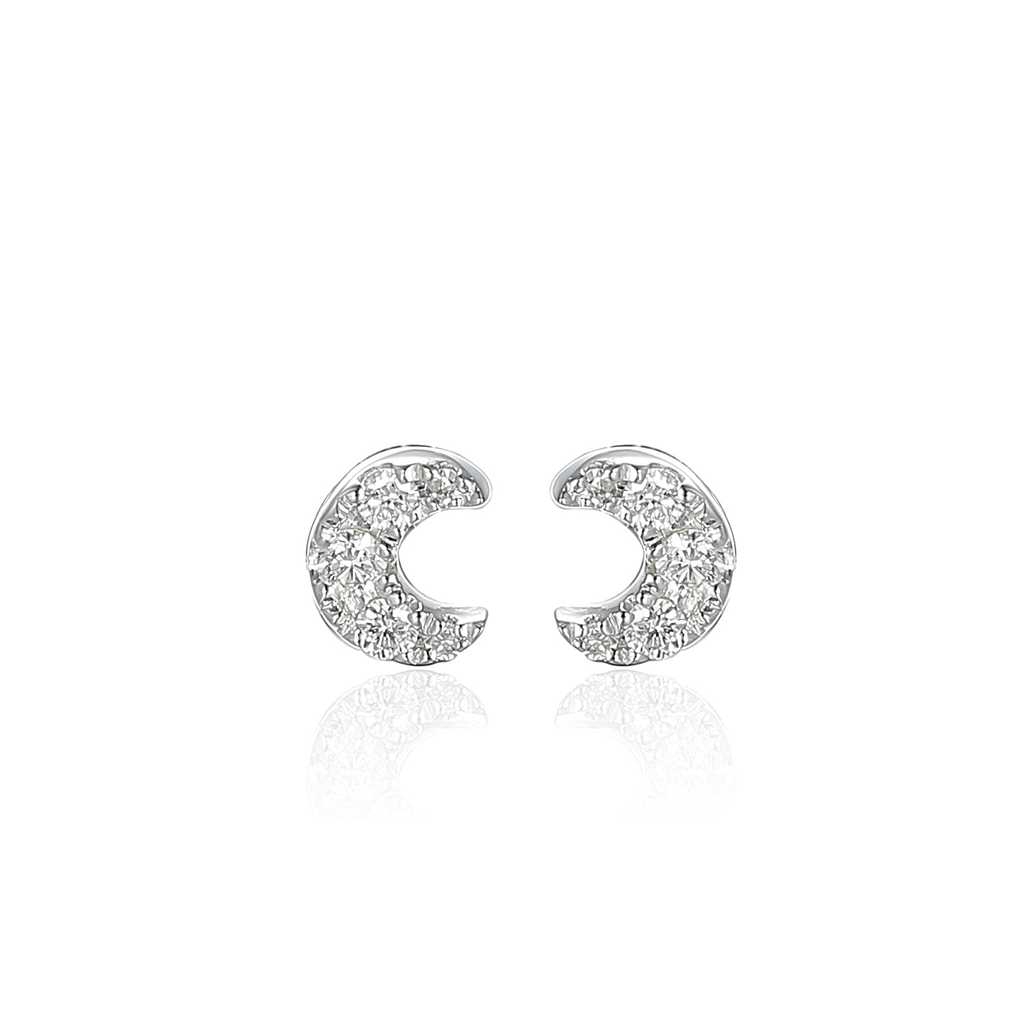 Diamond Crescent Moon Stud Earrings in 9ct White Gold