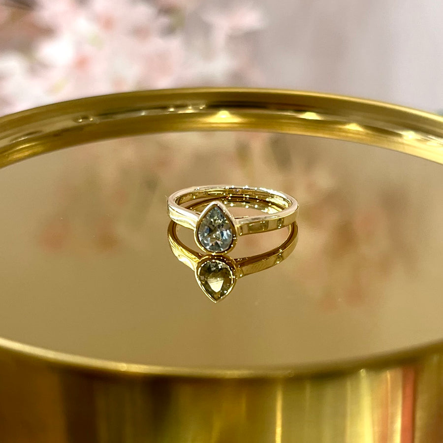 Pear Aquamarine Bezel Ring in 9ct Yellow Gold