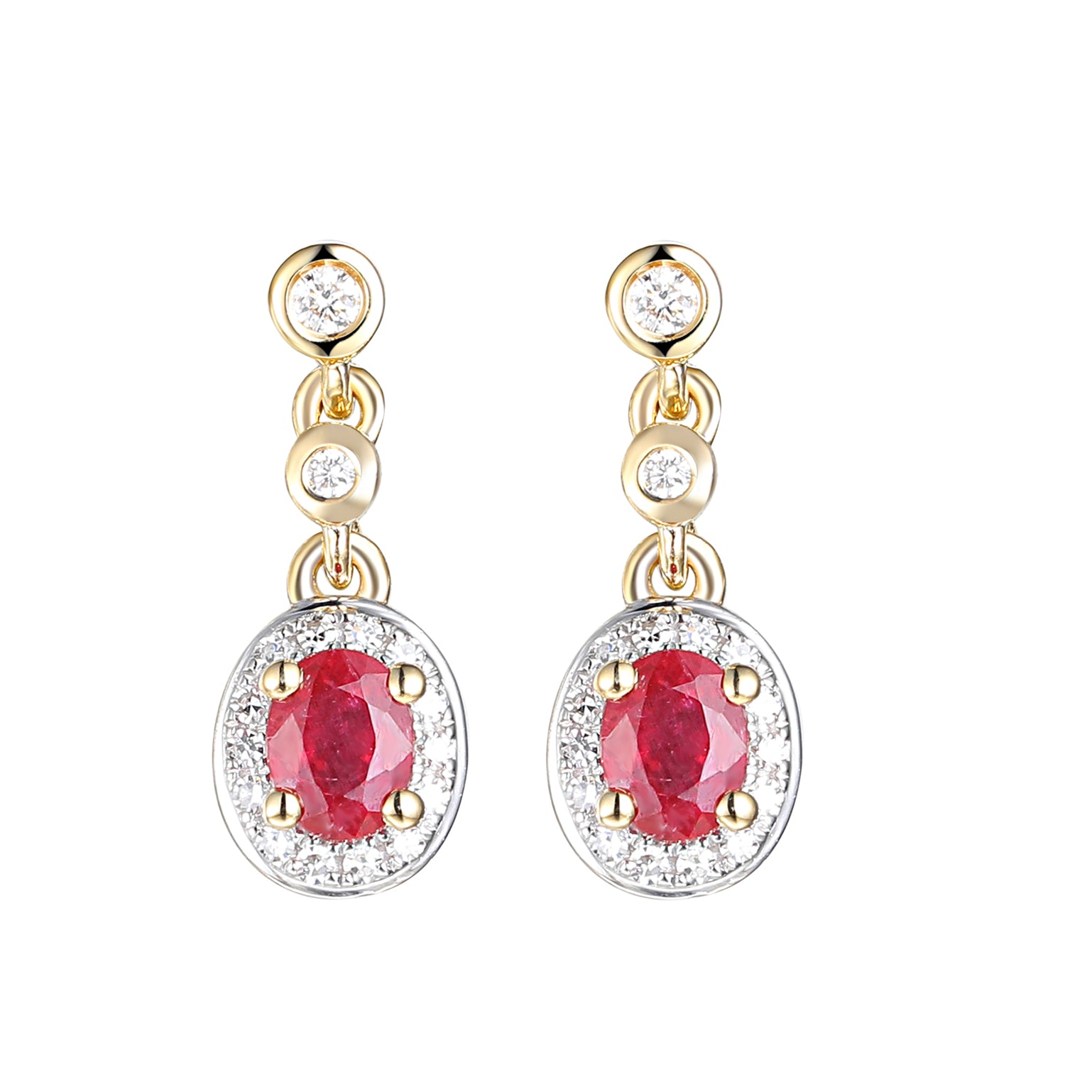 Oval Ruby and Diamond Drop Earrings in 9ct Yellow Gold