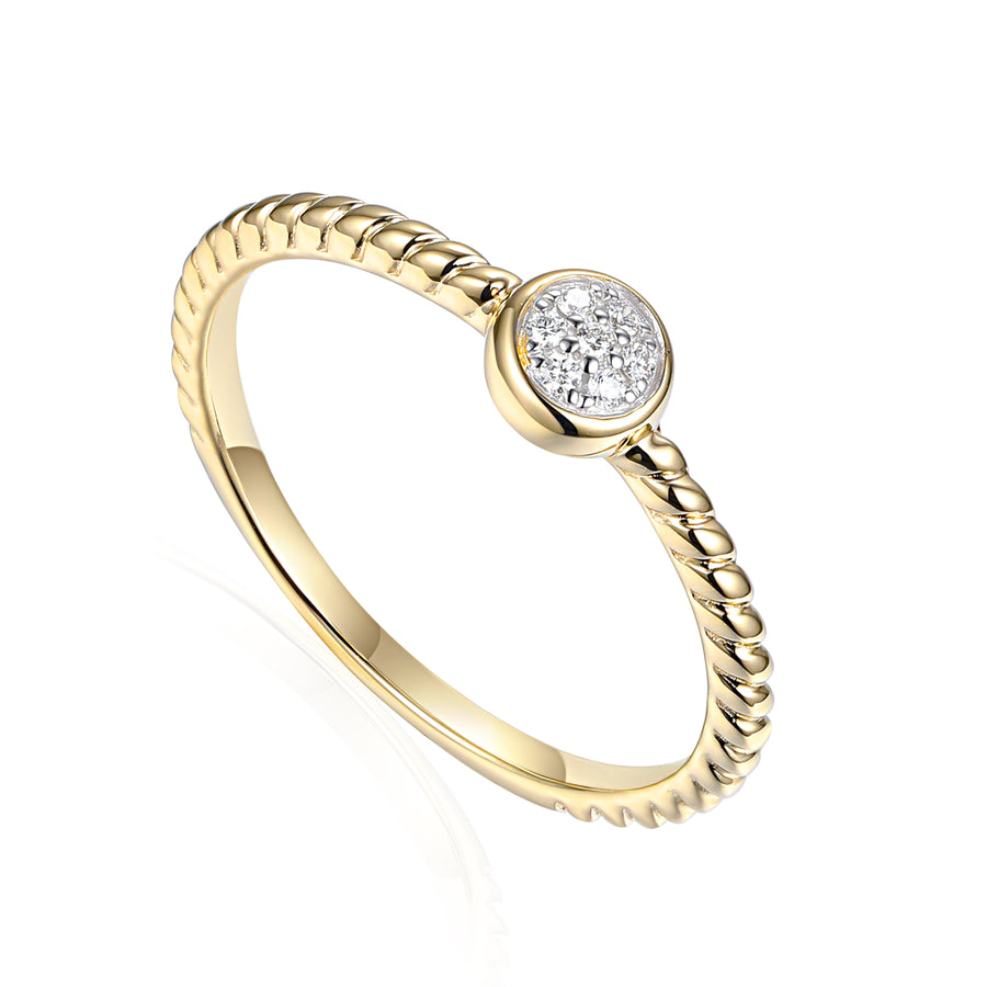 Bezel Set Diamond Cluster Rope Ring in 9ct Yellow Gold