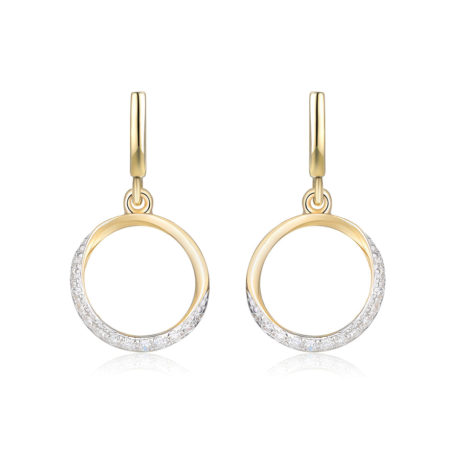 Diamond Circle Drop Earrings in 9ct Gold