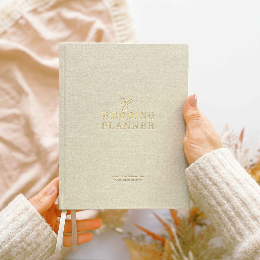 NEW - Ivory Cloth Wedding Planner Book with Gold Foil and Gi