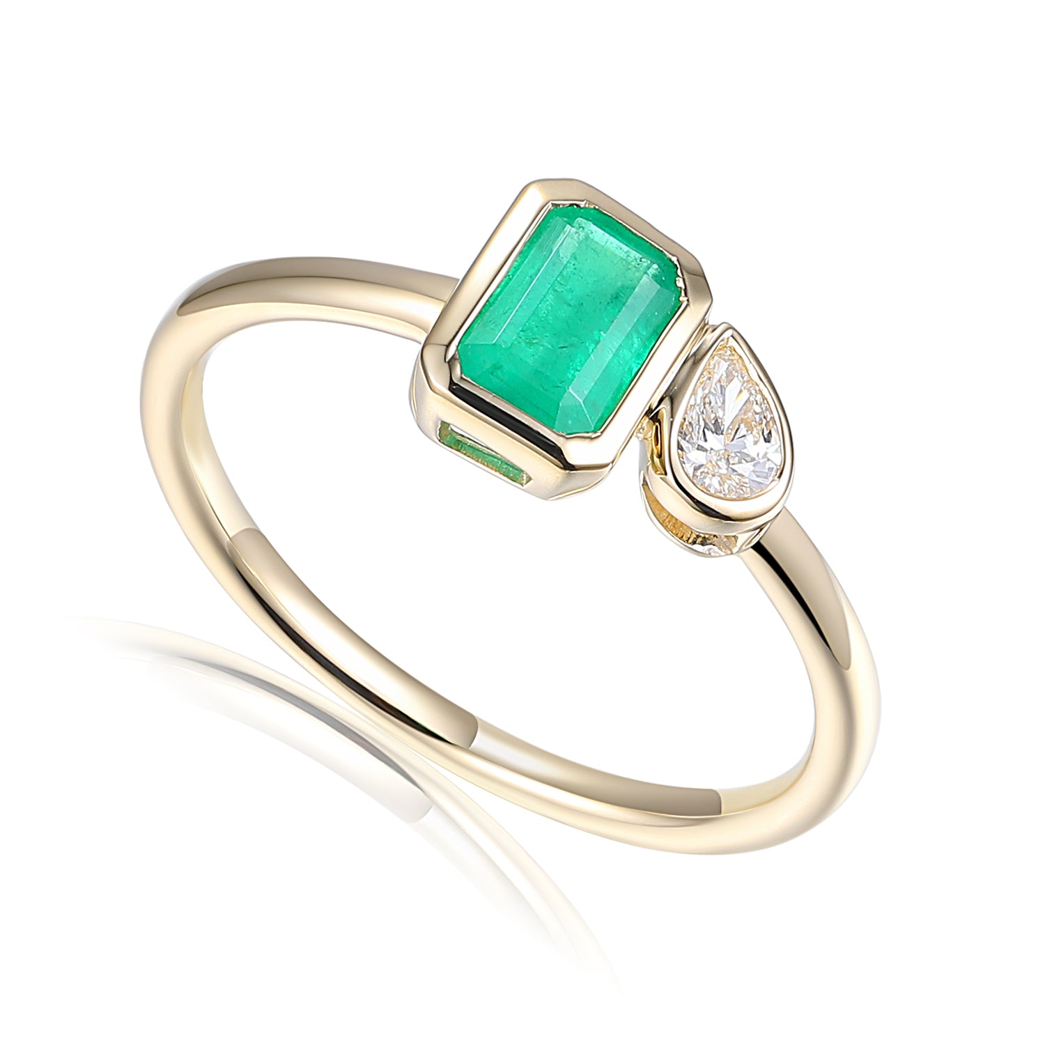 Modern Emerald and Diamond Minimalist Ring