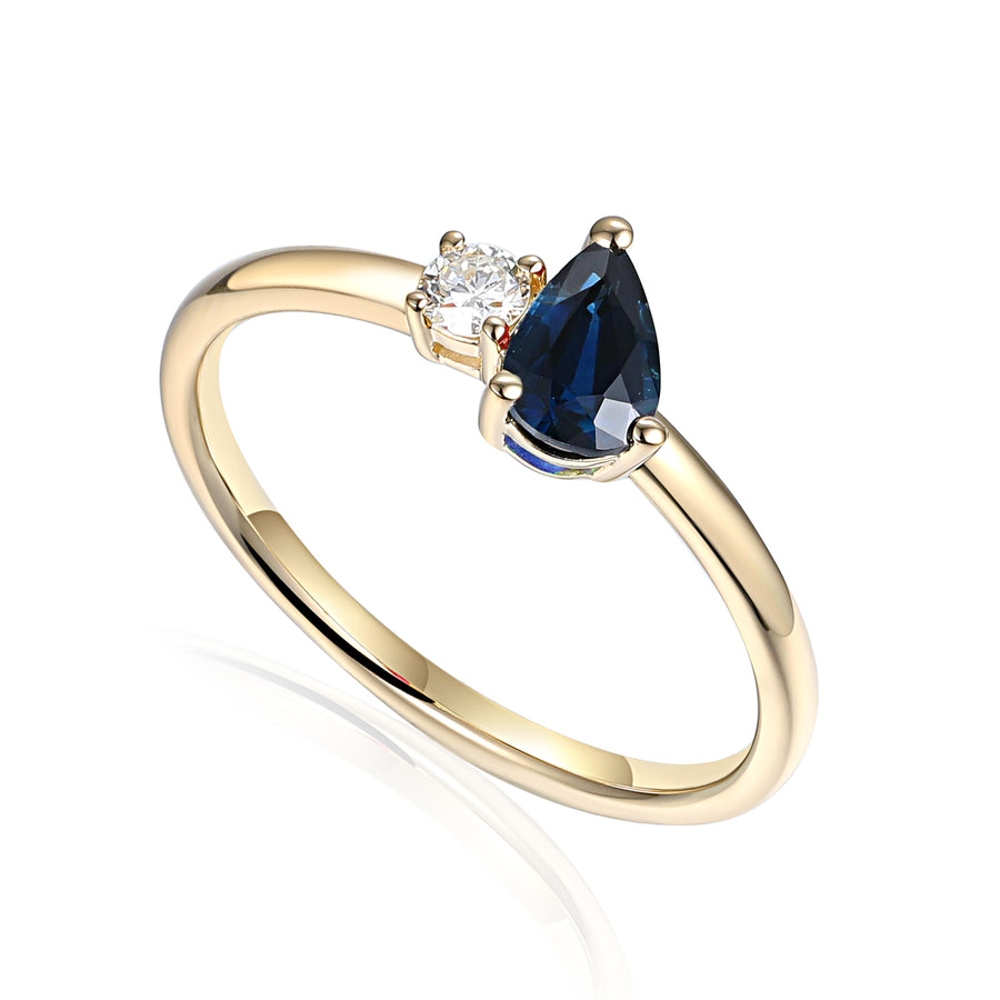 Pear Sapphire & Diamond Duo Ring in Yellow Gold