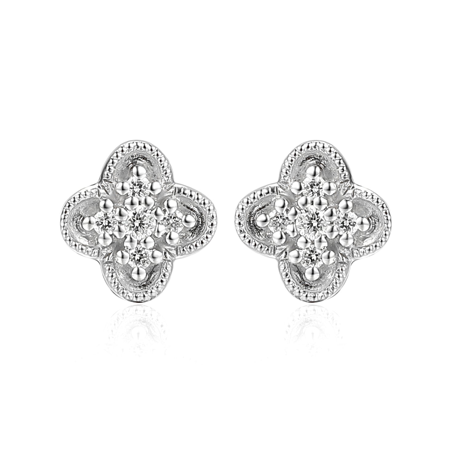 Diamond & 9ct White Gold Clover Stud Earrings