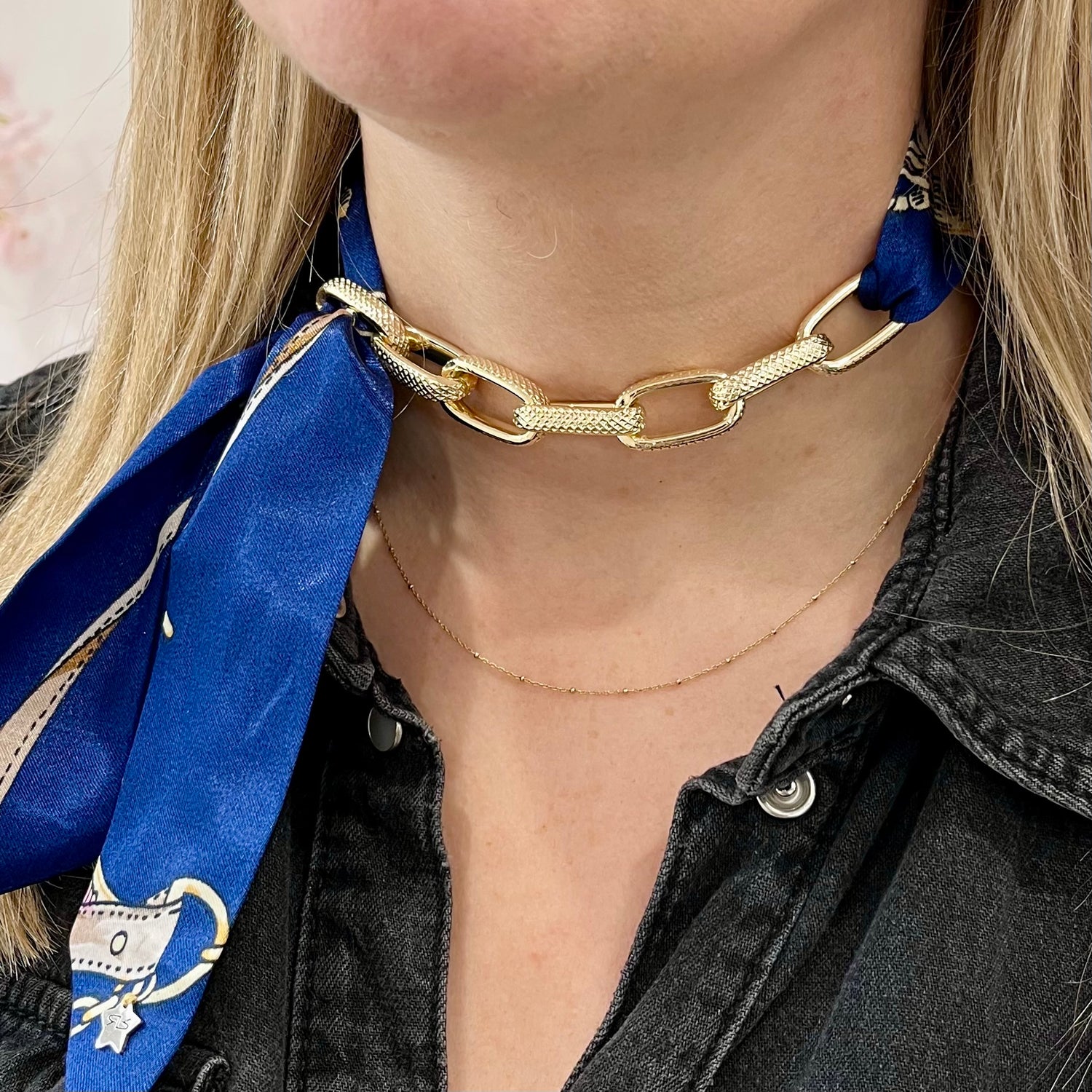 La Dolce Vita Ribbon with chain (Deep Blue Pattern)