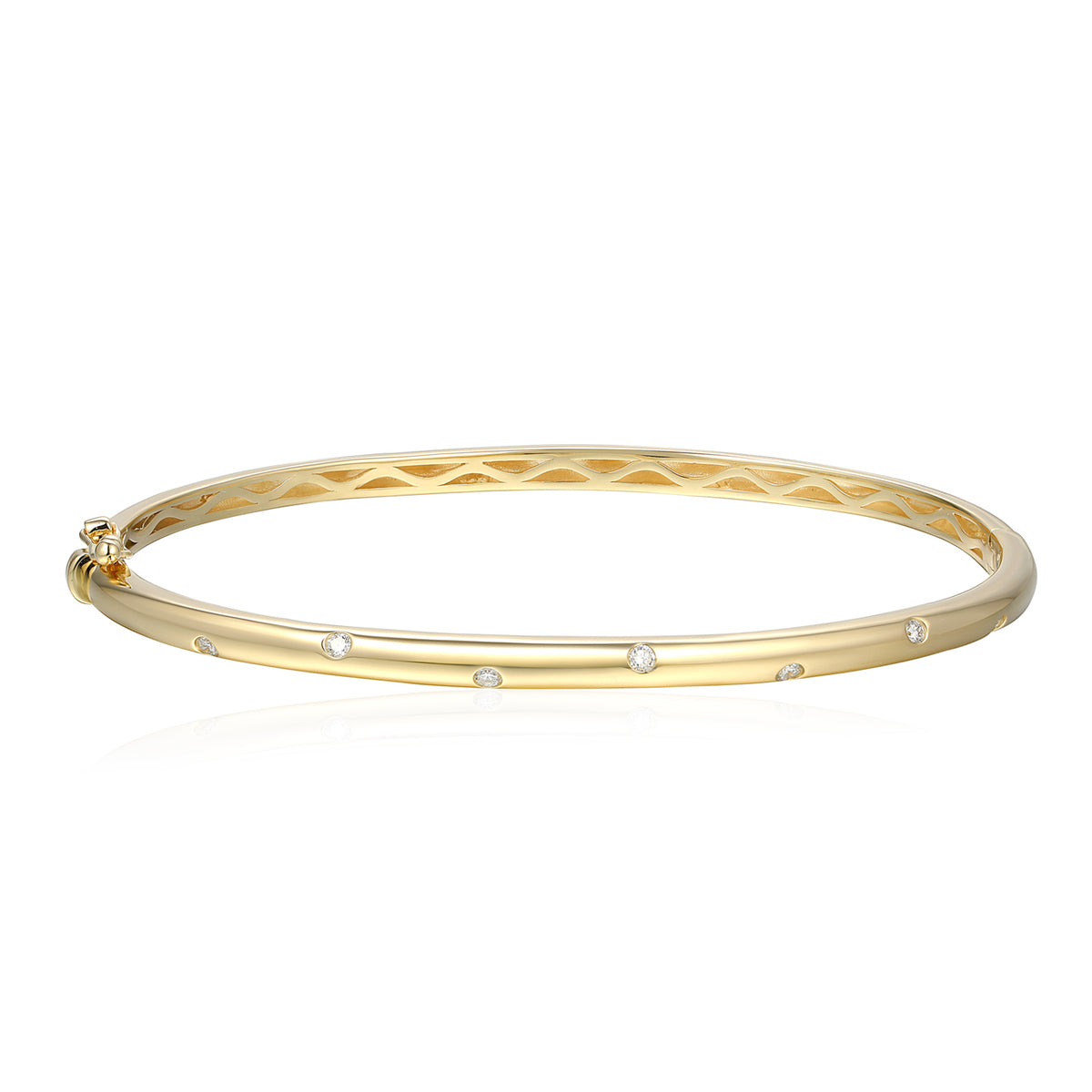Gold bracelet with diamonds on a white background