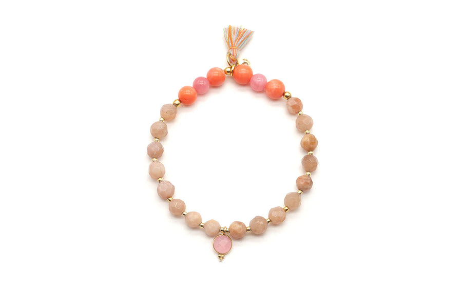 Mala Single Sunstone Coral Bracelet