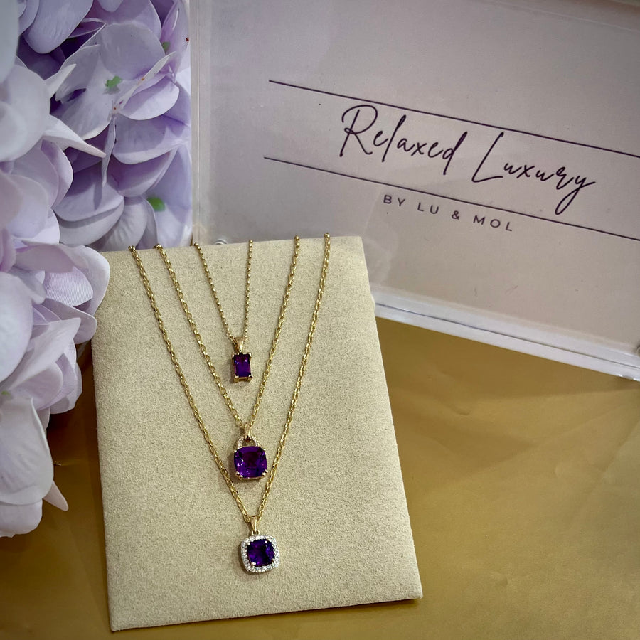 Emerald Cut Amethyst Pendant in 9ct Yellow Gold