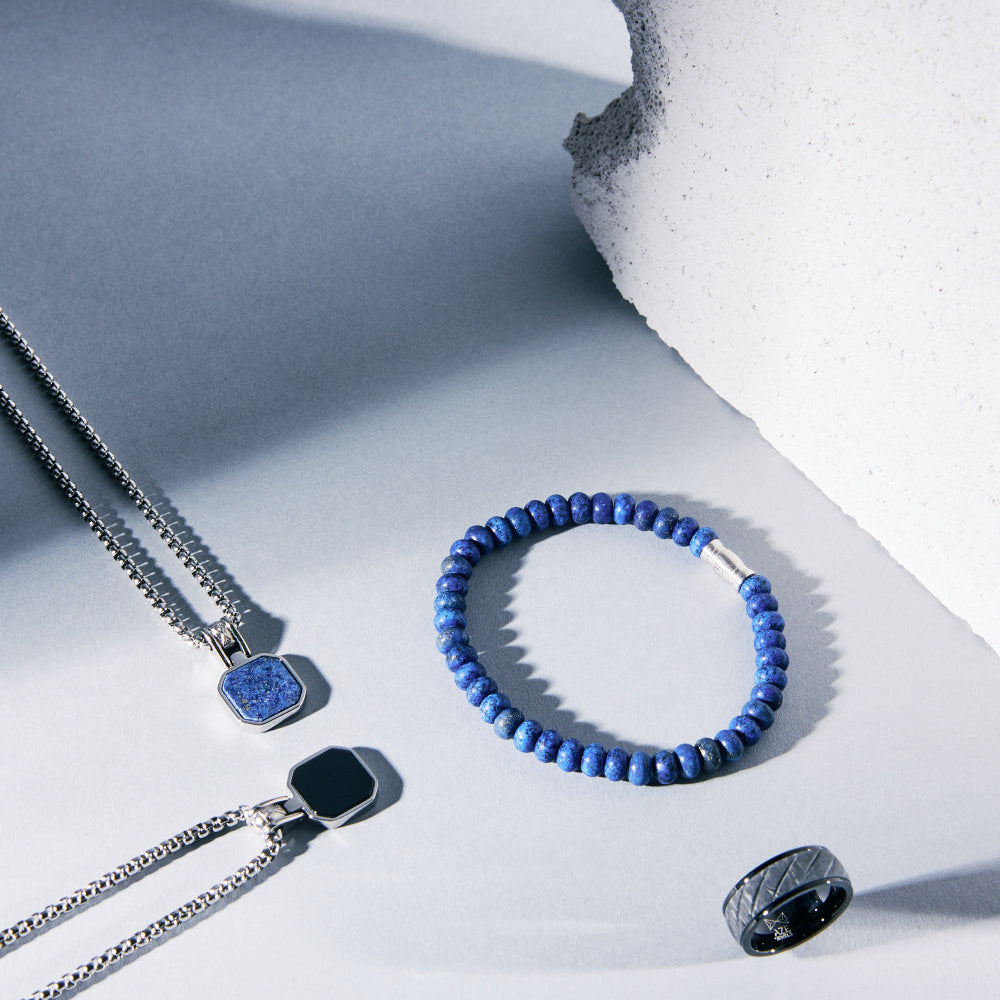 Necklace Rolo Lapis Rocks Inox