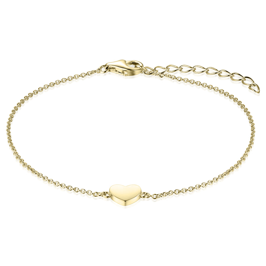 This delicate heart bracelet is perfect as an everyday staple.&nbsp;&nbsp;  925 Sterling Silver. Yellow Gold Plated Silver. B1016/B1016Y