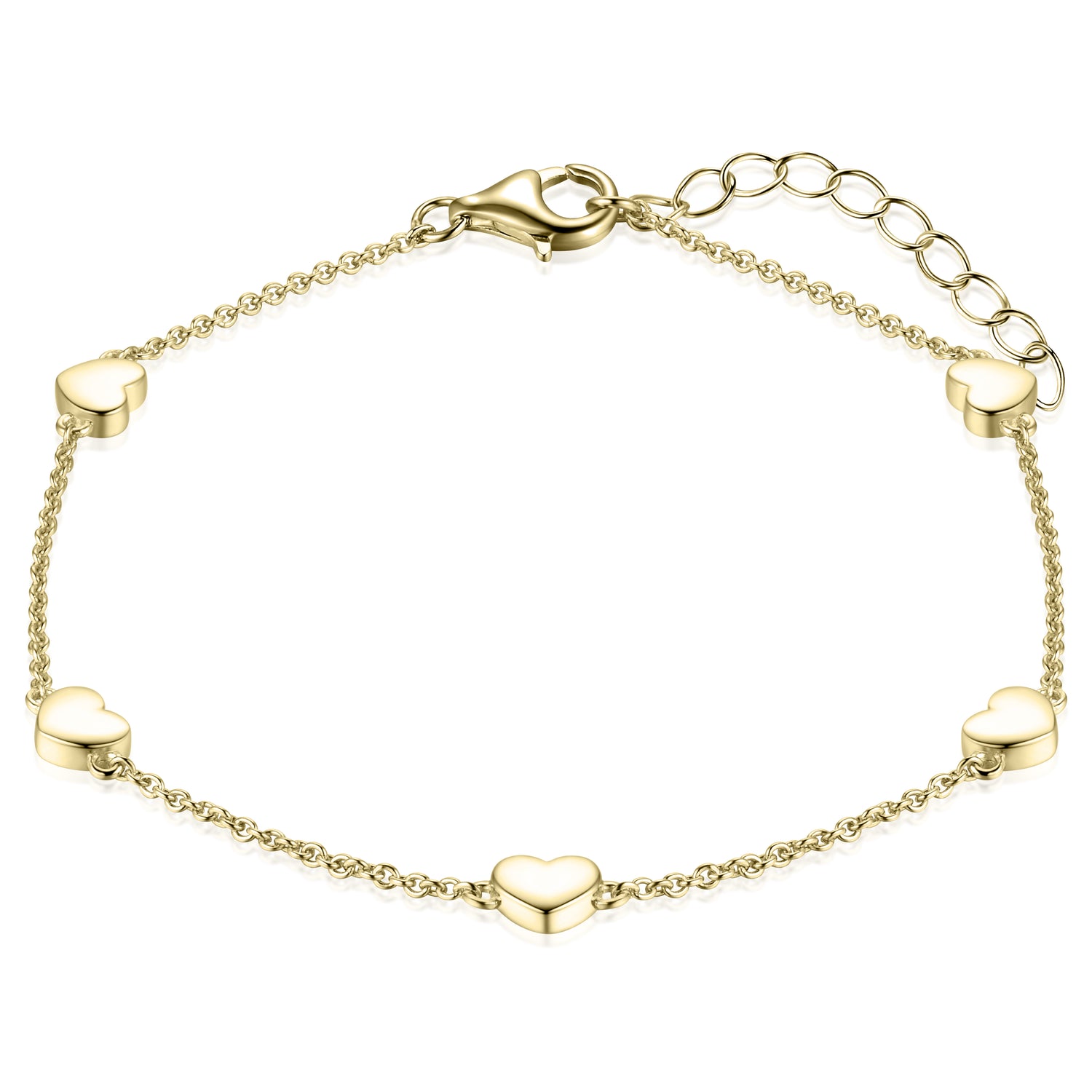 This delicate multi heart bracelet is perfect as an everyday staple.&nbsp;&nbsp;  925 Sterling Silver. Yellow Gold Plated Silver. B1025/B1025Y