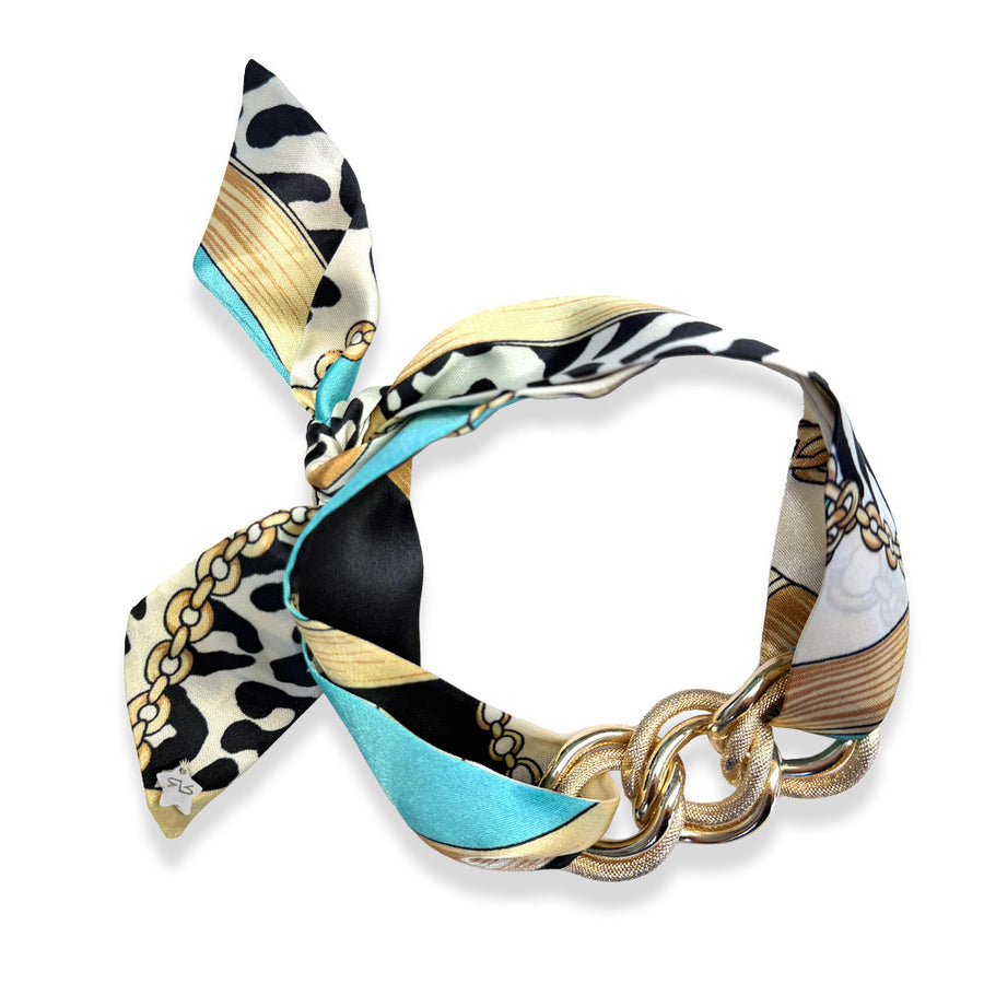 La Dolca Vita Ribbon with chain (turquoise, yellow and black pattern)