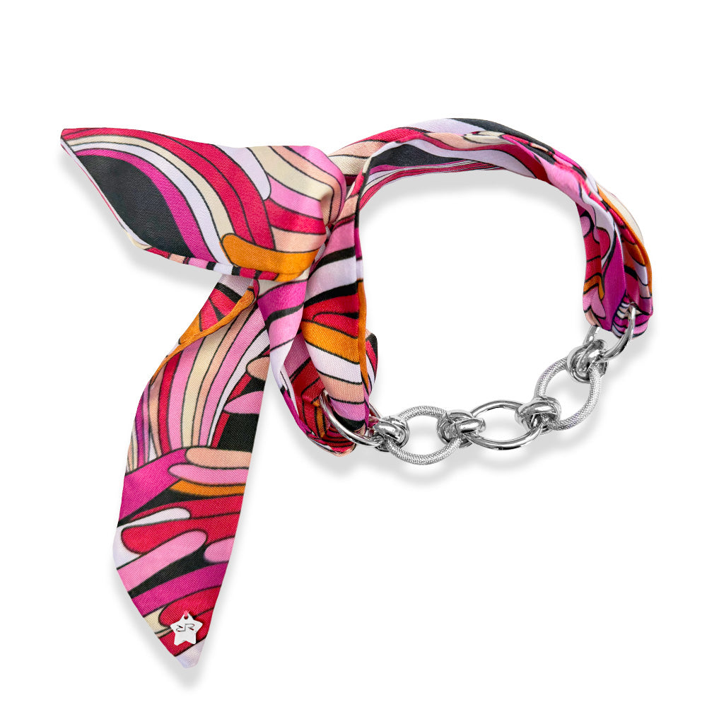 La Dolce Vita Ribbon with chain (Pink Pattern with Silver chain)
