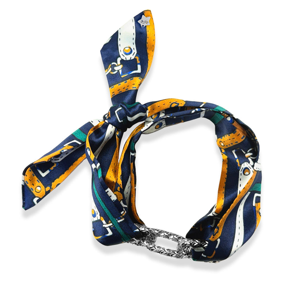 La Dolce Vita Ribbon with chain (Navy, green pattern with silver chain)