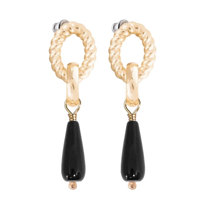 Diva Earrings Mix Mesh and Natural Stone - Black