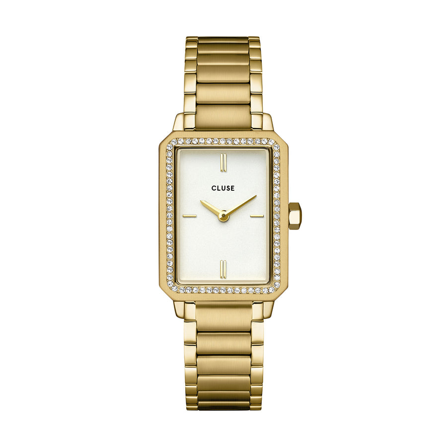 Cluse Gift Box Fluette Watch Steel White Stones & Zircon Bracelet, Gold Colour