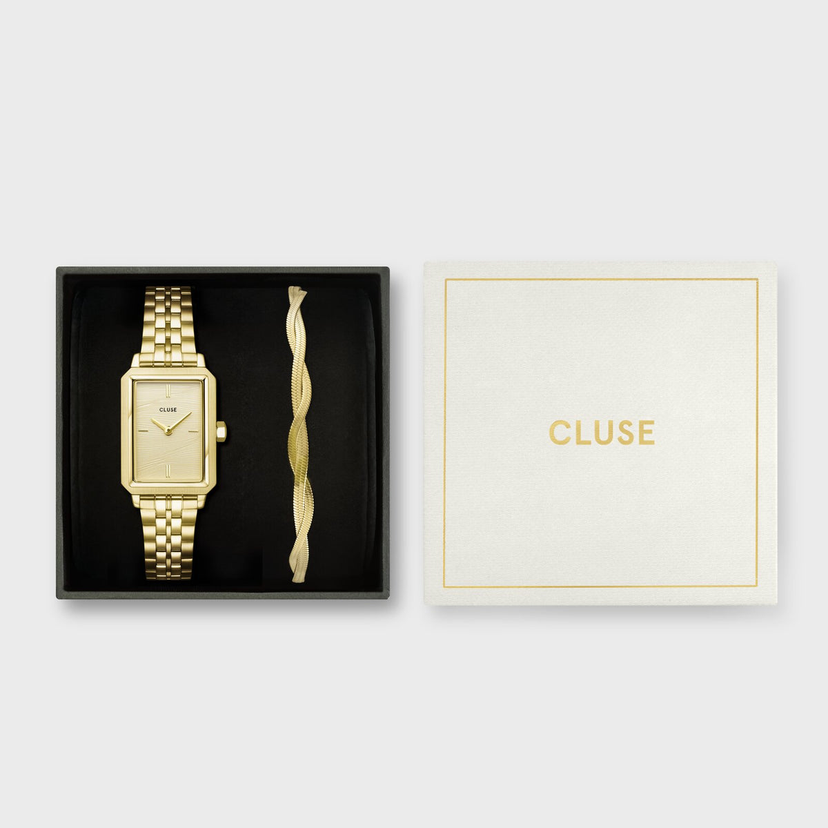 Gift Box Fluette Watch Steel, Sand Texture & Twisted Snake Bracelet, Gold Colour