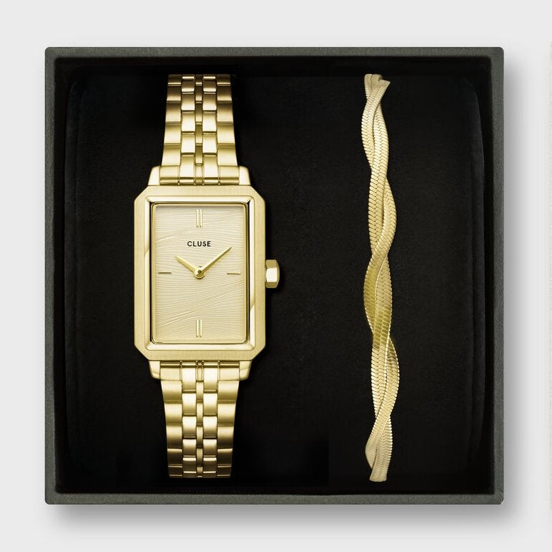 Gift Box Fluette Watch Steel, Sand Texture & Twisted Snake Bracelet, Gold Colour