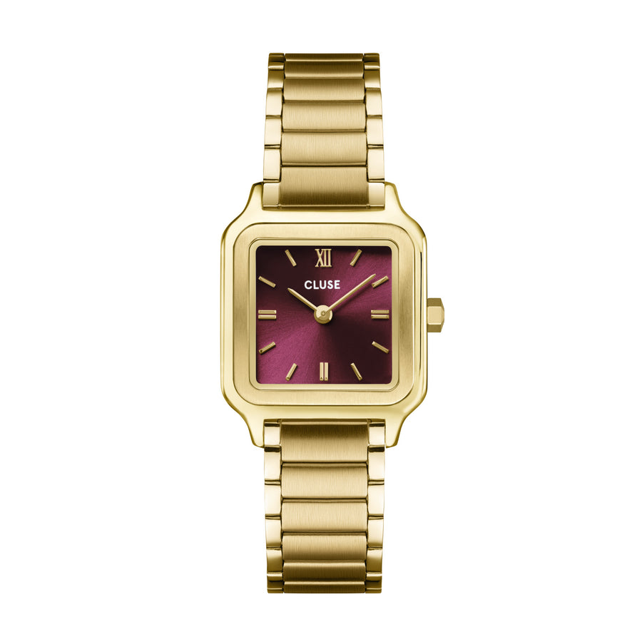 Cluse Gift Box Gracieuse Petite Watch Steel, Dark Cherry & 
Braided Snake Bracelet, Gold Colour