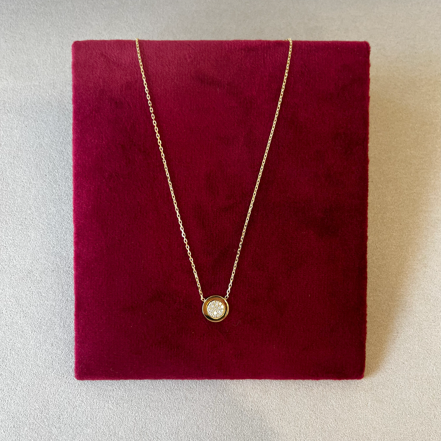 Pave and open work round necklace