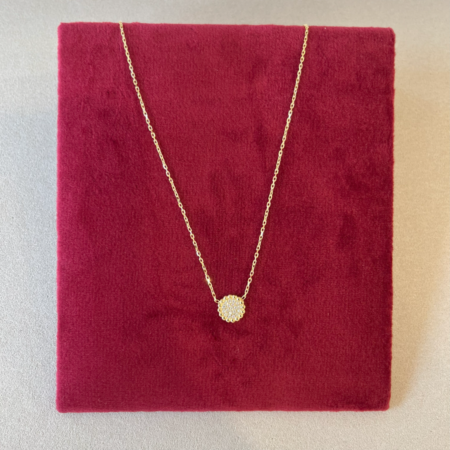 Round Pave 9ct Gold Necklace