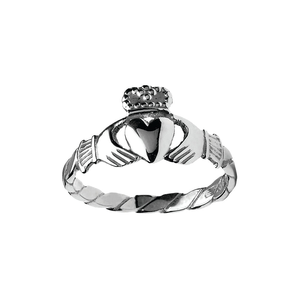 Silver Twist Shank Claddagh Ring