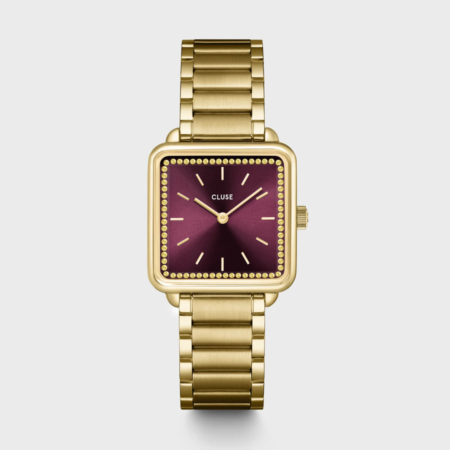 Cluse La Tétragone Watch Steel, Wine stones, Gold Colour