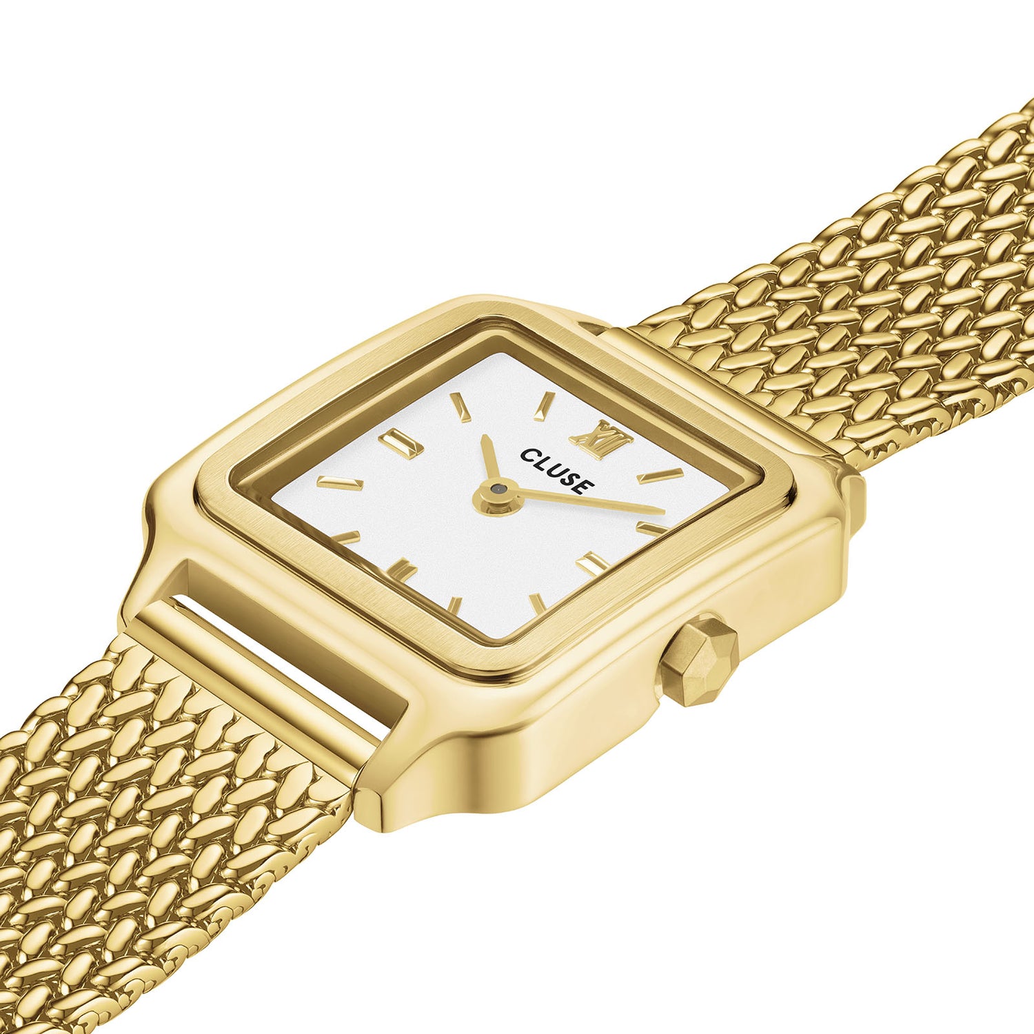 Gracieuse Mini Watch Mesh, White, Gold Colour