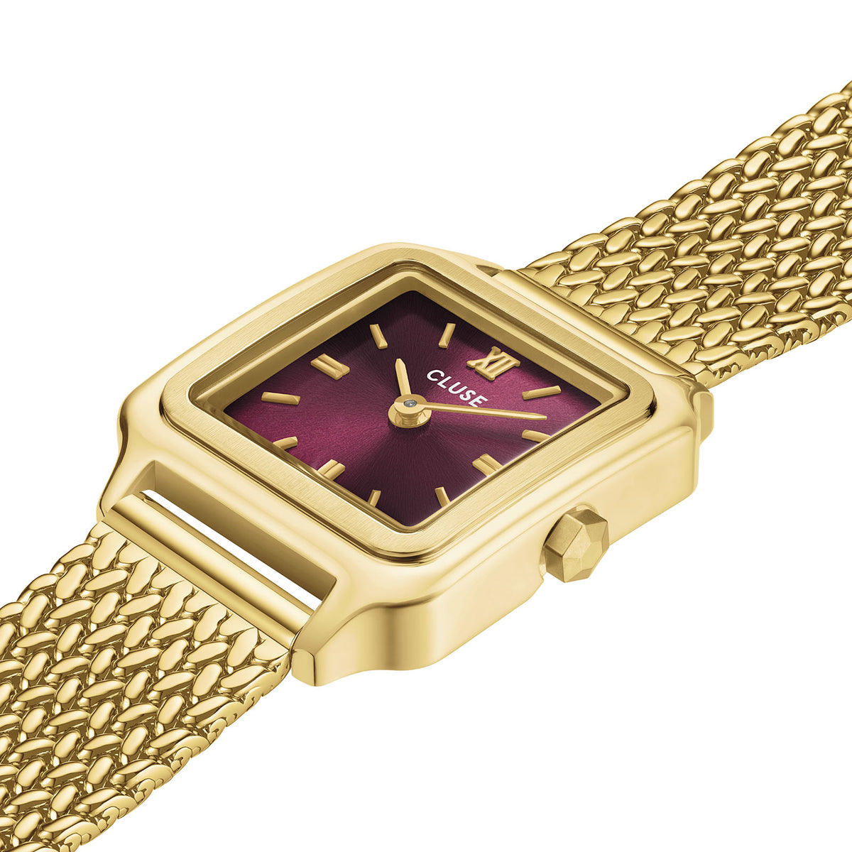 Gracieuse Mini Watch Mesh, Dark Cherry, Gold Colour