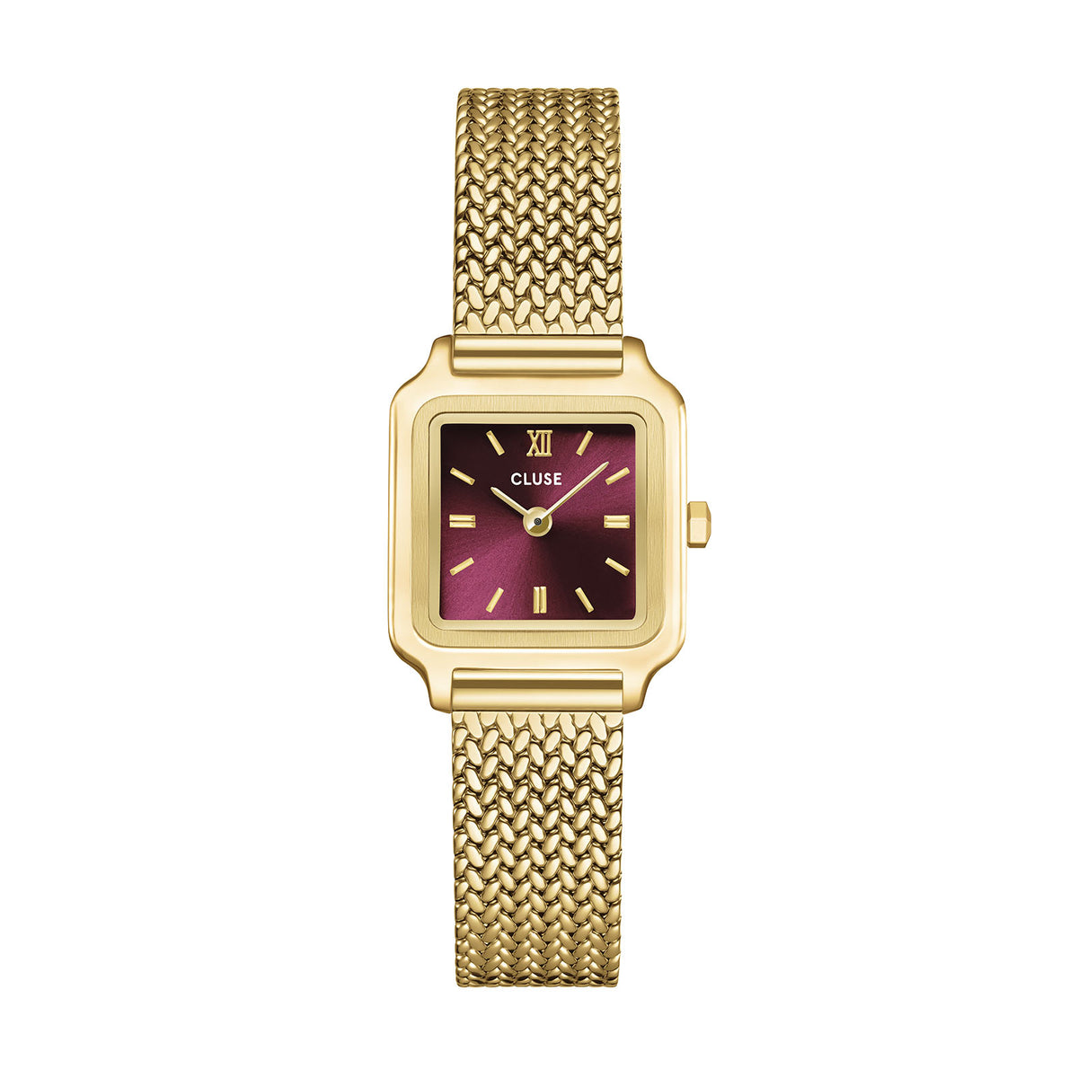 Gracieuse Mini Watch Mesh, Dark Cherry, Gold Colour
