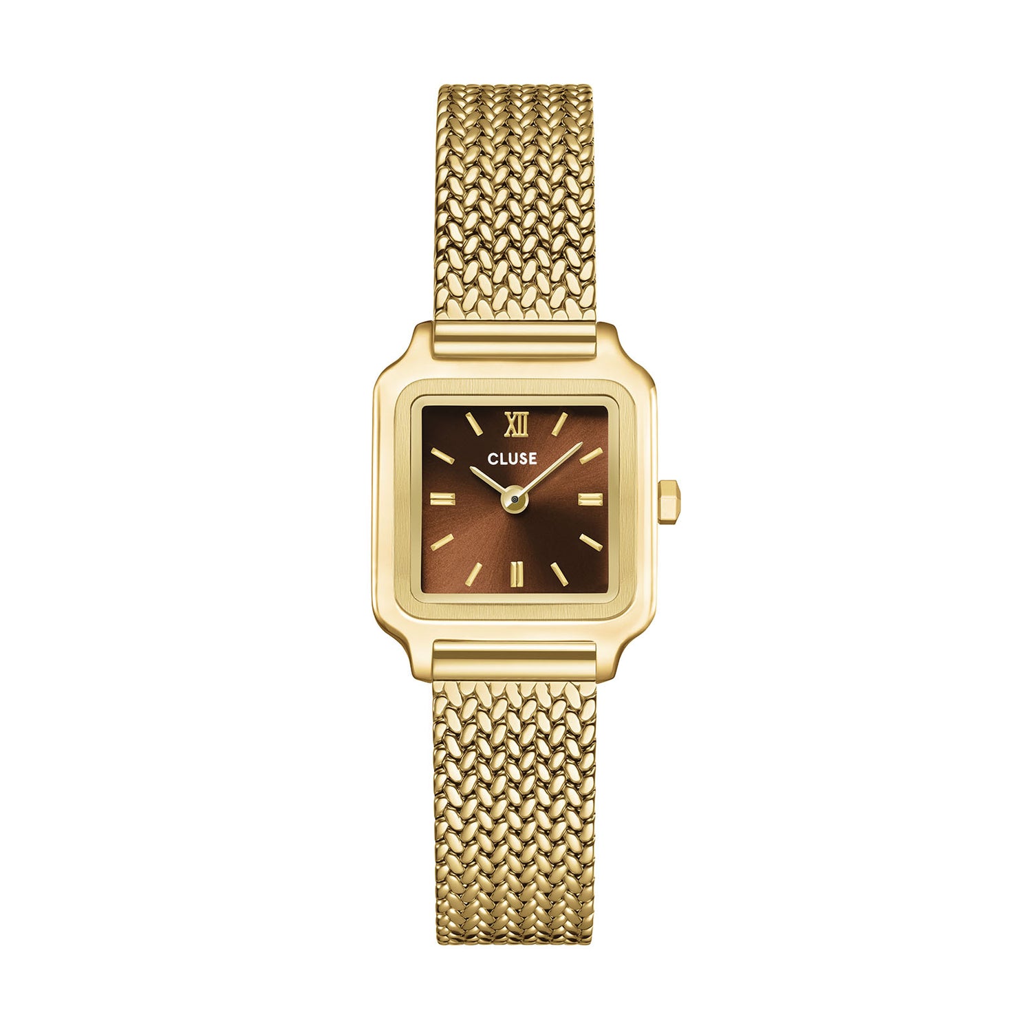 Gracieuse Mini Watch Mesh, Brown, Gold Colour