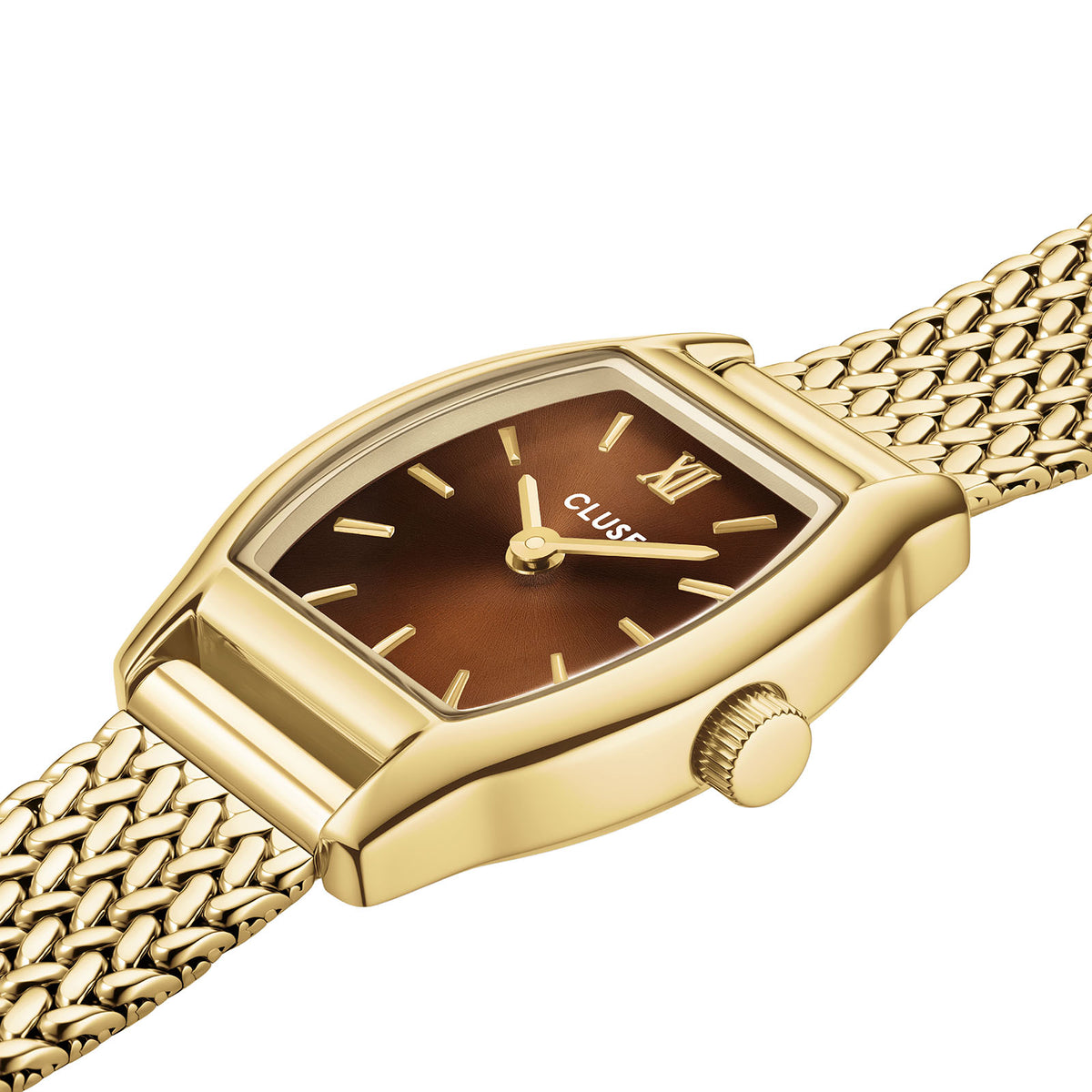 Tonnette Mini Watch Mesh, Brown Gold Colour