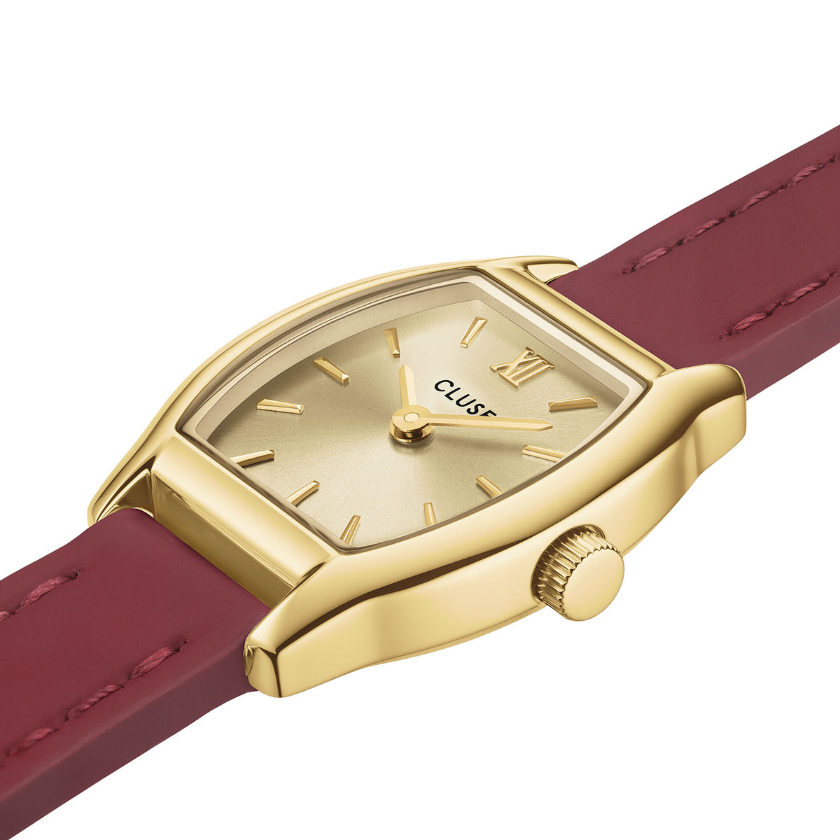 Tonnette Mini Watch Leather, Red, Gold Colour