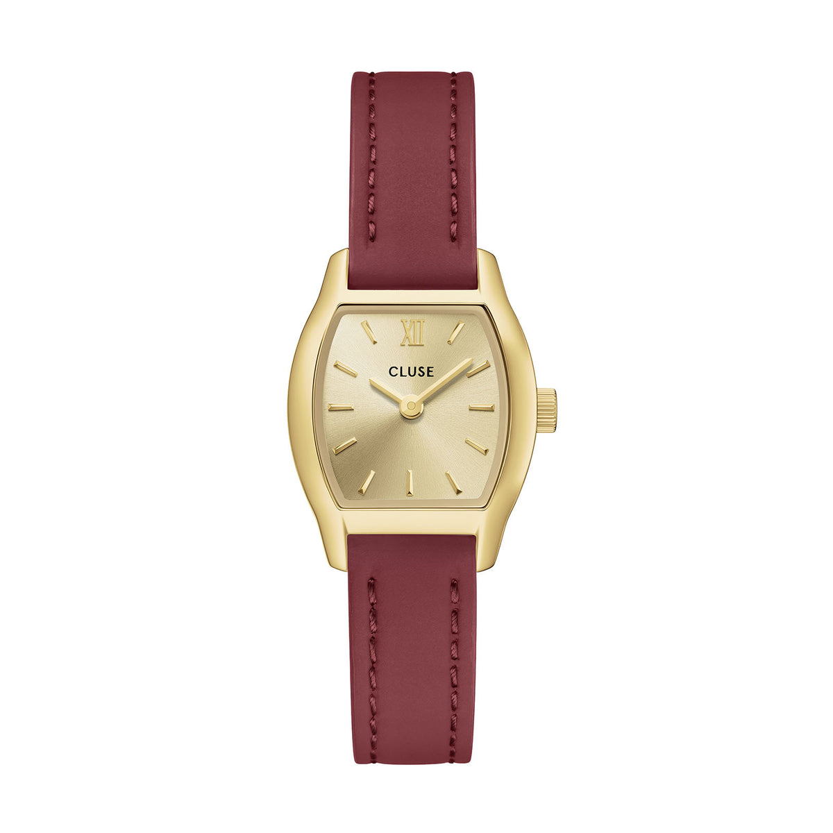 Tonnette Mini Watch Leather, Red, Gold Colour