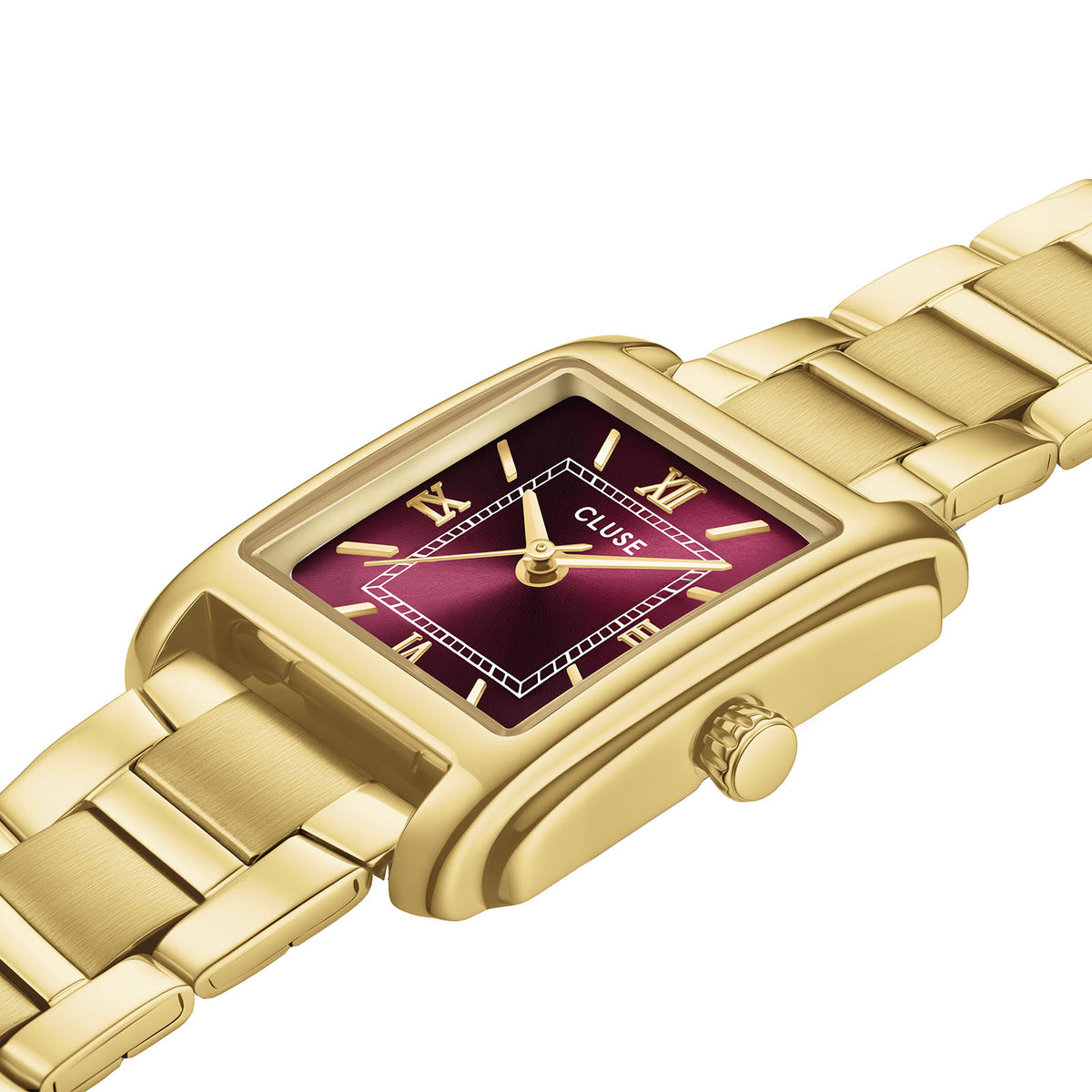 Anglée Watch Steel, Dark Cherry, Gold Colour